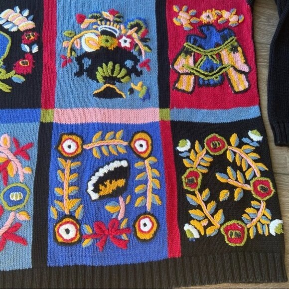 Vintage Almost Heaven Hand Made Patchwork Embroidery Sweater - Picture 7 of 16